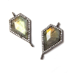 27x15mm Black Gold Bezeled CZ & Labradorite shield Connector 1 piece (ONLINE ORDER ONLY)