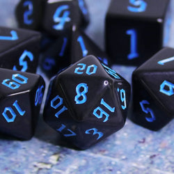 Economy Black Dice (Blue font) 7-Dice Set RPG DND (Online Only)