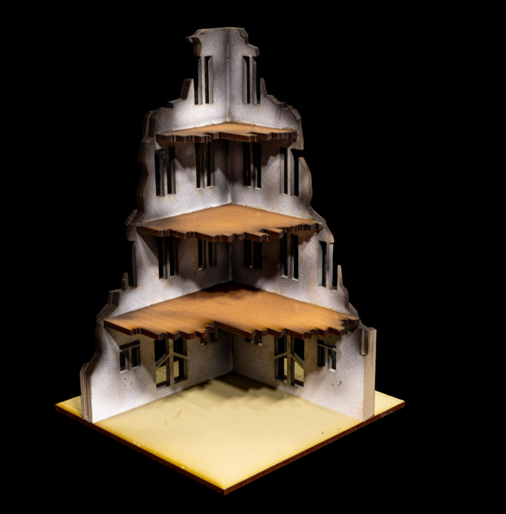 28mm European Corner Building - 28MMDF524-2 (Painted and Assembled) (Online Order Only)