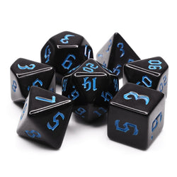 Economy Black Dice (Blue font) 7-Dice Set RPG DND (Online Only)