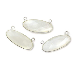28x11.5mm Silver .925 Bezel White Moonstone Oval East West Connector 1 piece