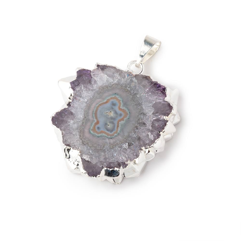 28x31mm Silver Leafed Amethyst Solar Quartz Slice Pendant 1 focal piece (ONLINE ORDER ONLY)