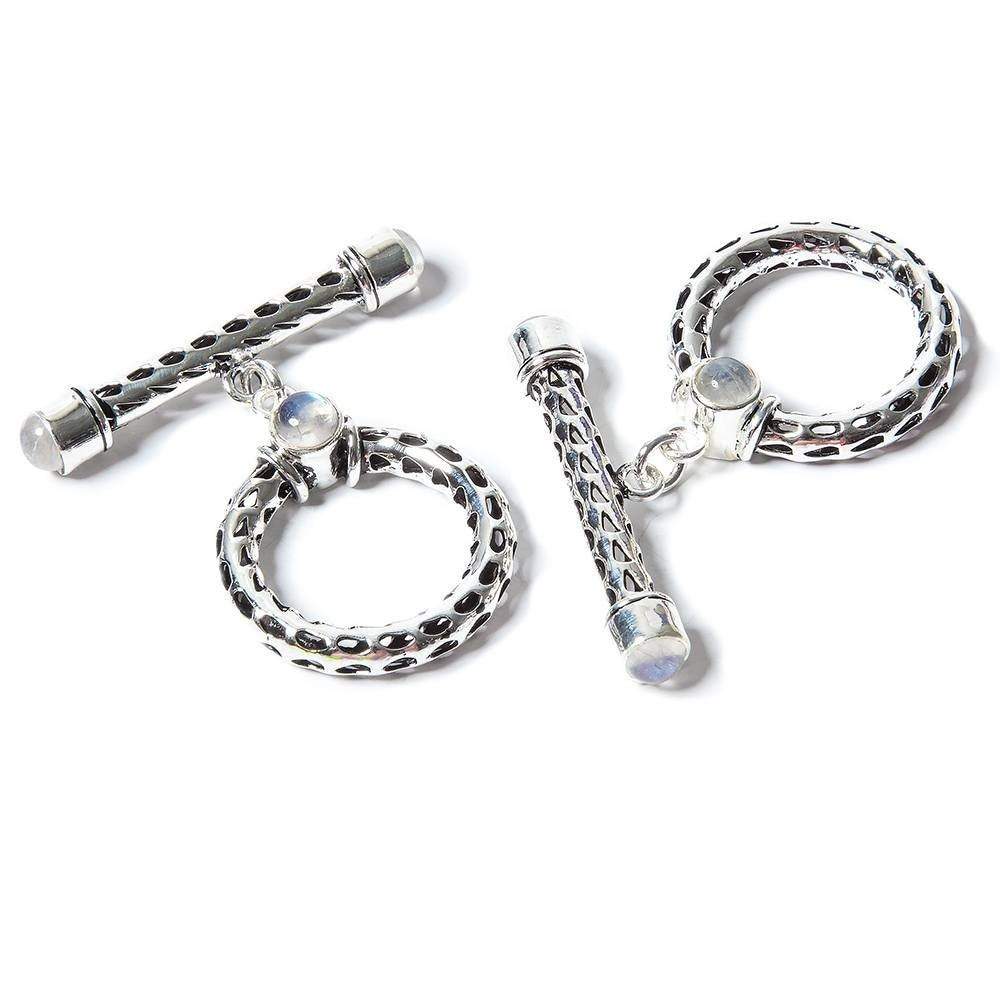 29x23mm Rainbow Moonstone Cabochon Filigree Antiqued Silver Toggle 1 pc (ONLINE ORDER ONLY)