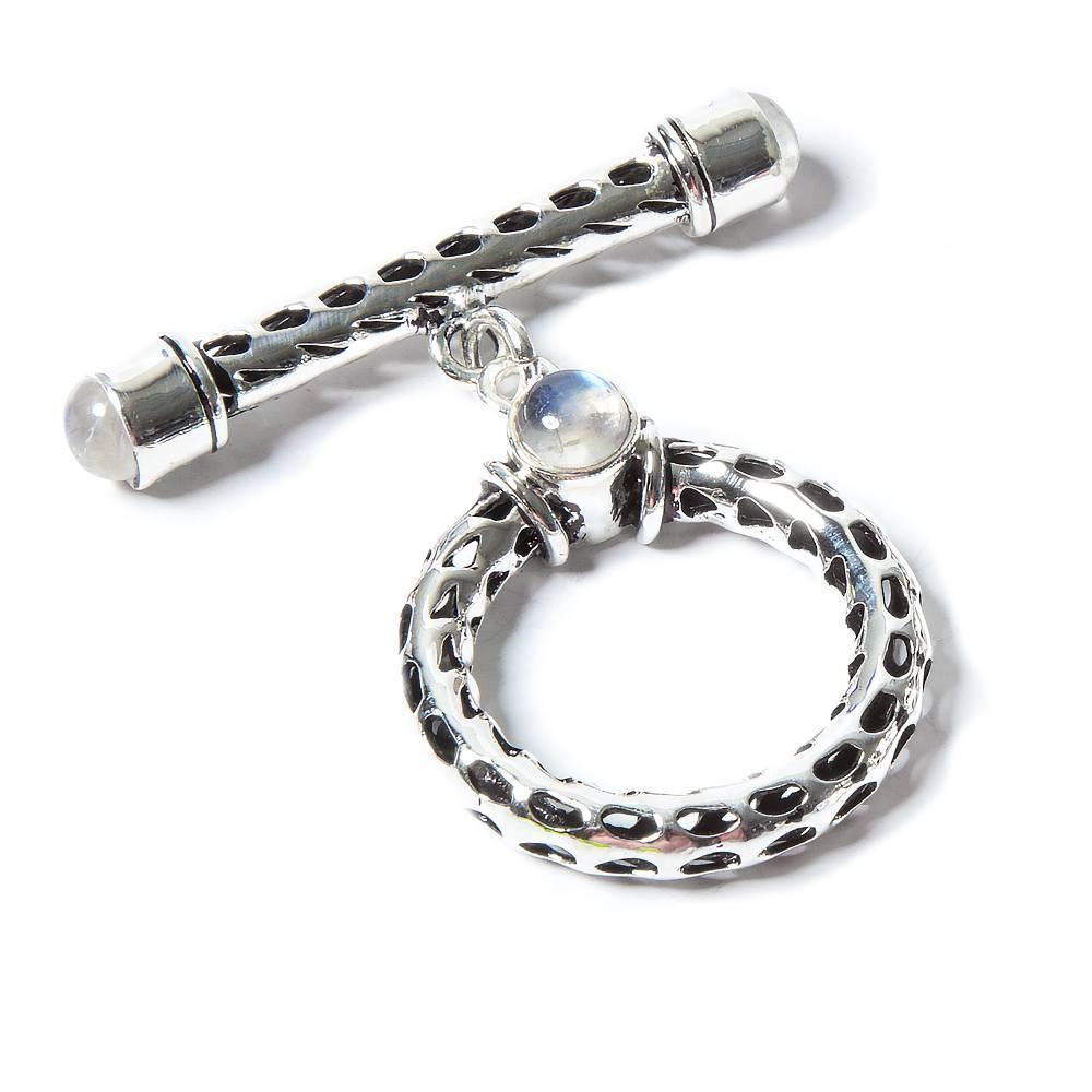 29x23mm Rainbow Moonstone Cabochon Filigree Antiqued Silver Toggle 1 pc (ONLINE ORDER ONLY)
