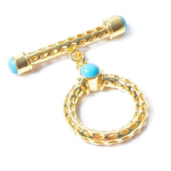 29x23mm Turquoise Cabochon Filigree Vermeil Toggle 1 piece (ONLINE ORDER ONLY)