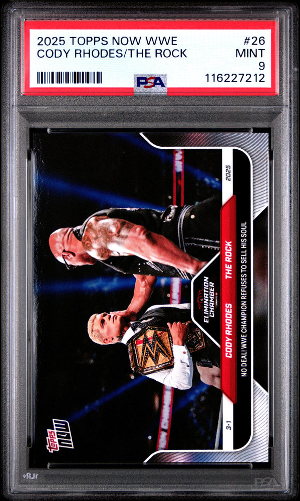 Graded 2025 Topps Now WWE Cody Rhodes/The Rock #26 Wrestling Card PSA 9 Mint (ONLINE ORDER ONLY)