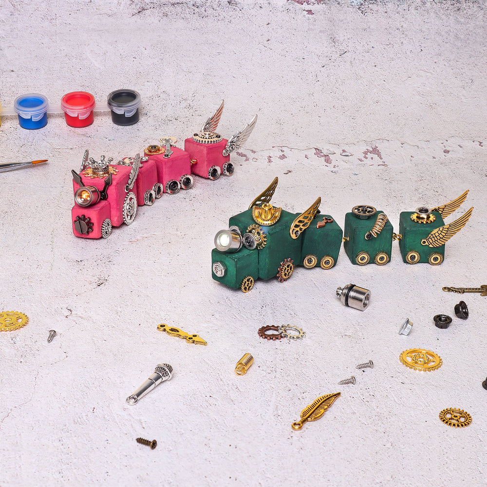 DIY Timber Train Kit – Build a Wooden Train with LED Light, Fun Accessories, Home and Office Décor