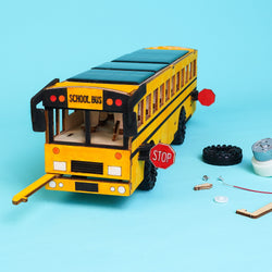 Dual Power School Bus STEM Kit – Build, Paint & Personalize | Battery + Solar Powered (ONLINE ORDER ONLY)