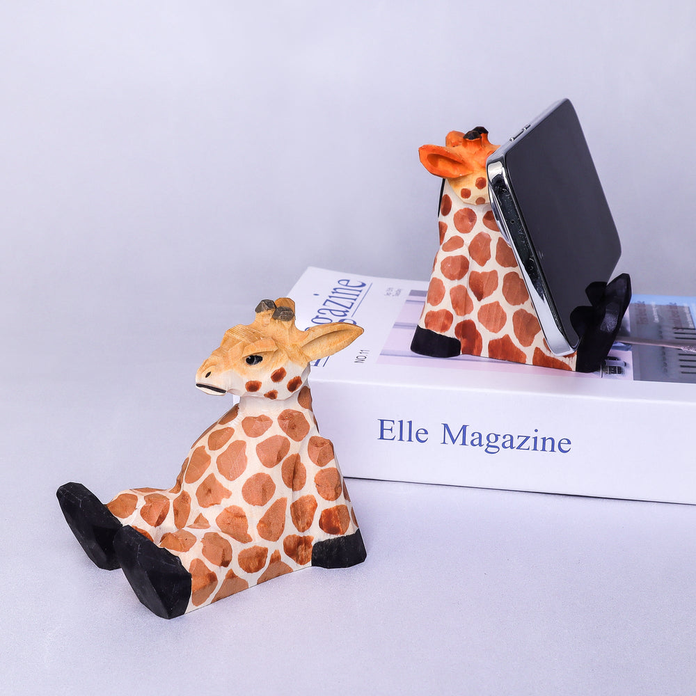 Handmade Wood-Carved Giraffe Cellphone Stand (ONLINE ORDER ONLY)