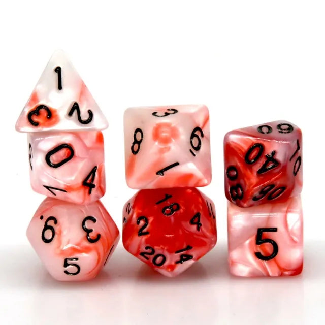 Shell White/Red 7-Dice Set w/Black Numbers Dnd Dice Set (Online Only)
