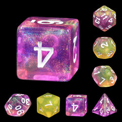 Lemon Jelly Purple/Yellow Glitter 7-Dice Set by HendgaDice (Online Only)