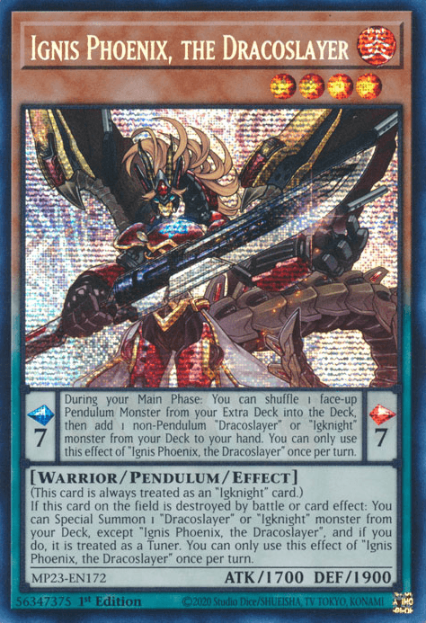 Ignis Phoenix, the Dracoslayer [MP23-EN172] Prismatic Secret Rare (ONLINE ORDER ONLY)