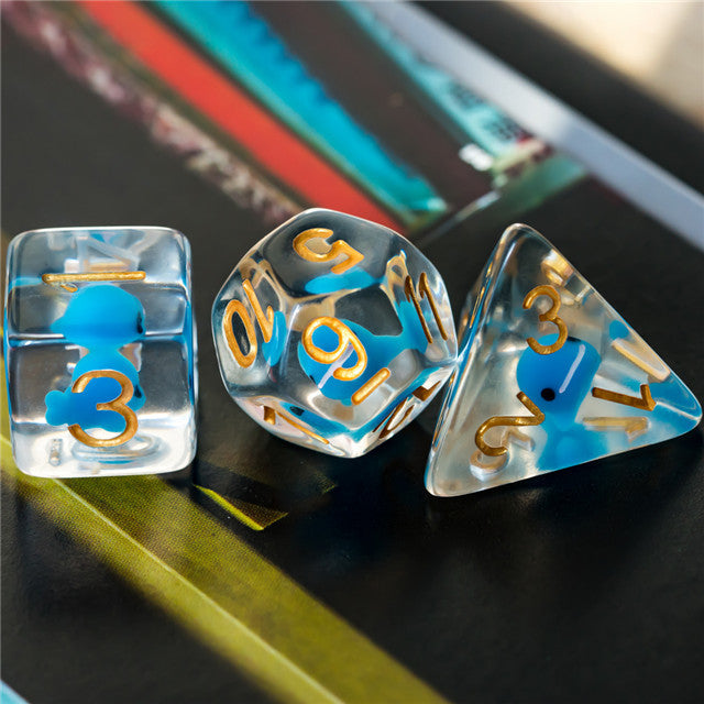 Blue Whale Dice Clear Dice w/ Blue Whales 7-Dice Set Rpg (Online Only)