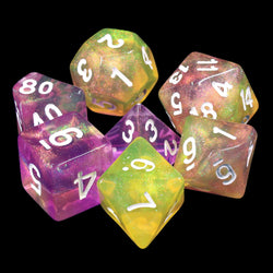 Lemon Jelly Purple/Yellow Glitter 7-Dice Set by HendgaDice (Online Only)