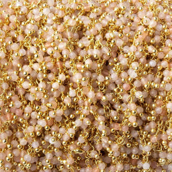 2mm Angel Skin Peach Moonstone micro faceted round Gold Dangling Chain by the foot