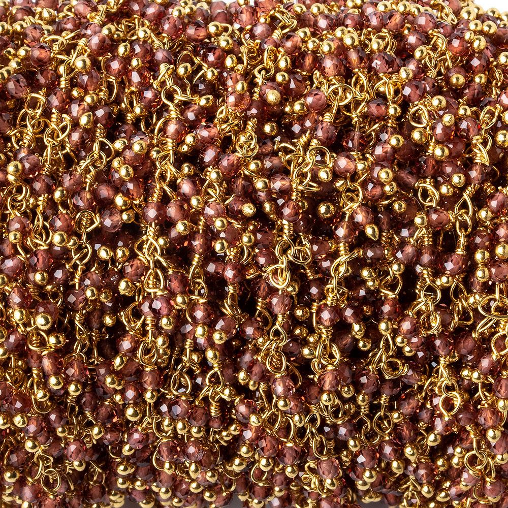 2mm Garnet microfaceted round Gold plated Dangling Chain by the foot (ONLINE ORDER ONLY)