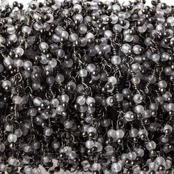 2mm Grey Chalcedony micro round Black Gold plated Dangling Chain by the foot (ONLINE ORDER ONLY)