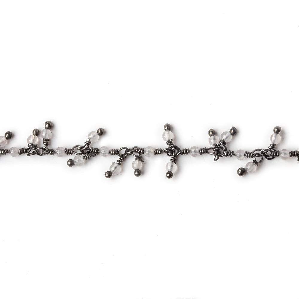 2mm Grey Chalcedony micro round Black Gold plated Dangling Chain by the foot (ONLINE ORDER ONLY)