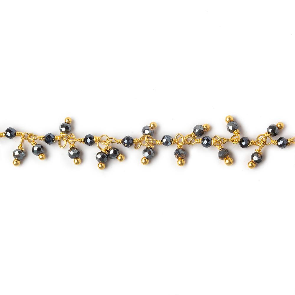 2mm Hematite micro faceted round Gold Dangling Chain by the foot (ONLINE ORDER ONLY)