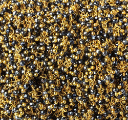 2mm Hematite micro faceted round Gold Dangling Chain by the foot (ONLINE ORDER ONLY)