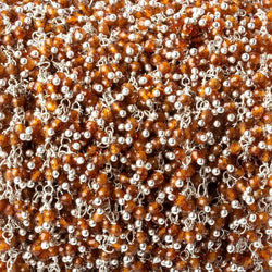 2mm Hessonite Garnet microfaceted round Silver Dangling Chain by the foot (ONLINE ORDER ONLY)