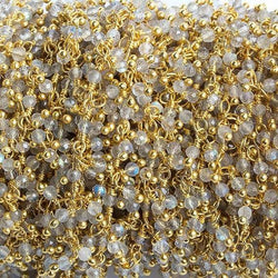 2mm Labradorite micro faceted round Gold Plated Dangling Chain (ONLINE ORDER ONLY)