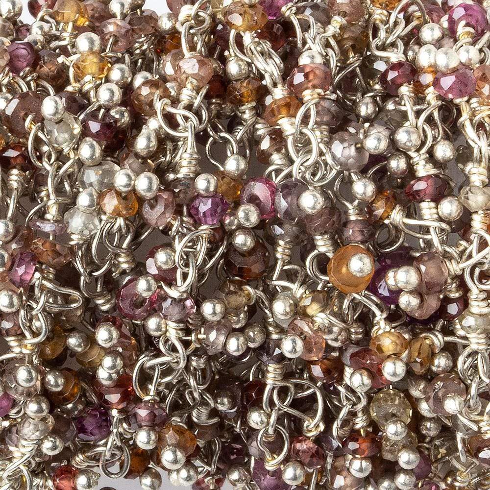 2mm Multi Garnet microfaceted round Silver Dangling Chain by the foot (ONLINE ORDER ONLY)