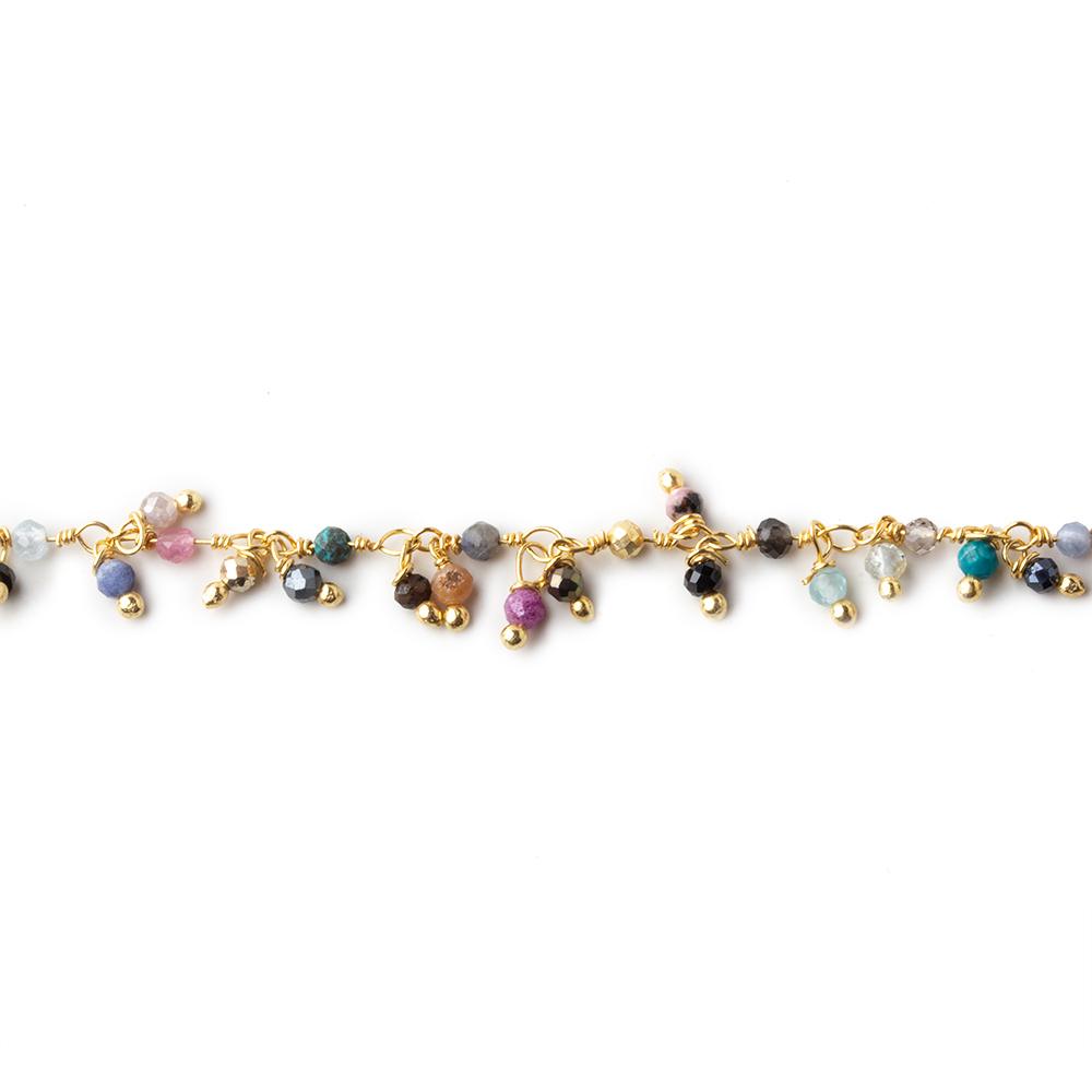 2mm MultiColor Gemstone micro faceted round Gold Dangling Chain by the foot (ONLINE ORDER ONLY)