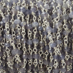 3-3.5mm Iolite Silver Plated Wire Wrapped Chain by the foot (ONLINE ORDER ONLY)