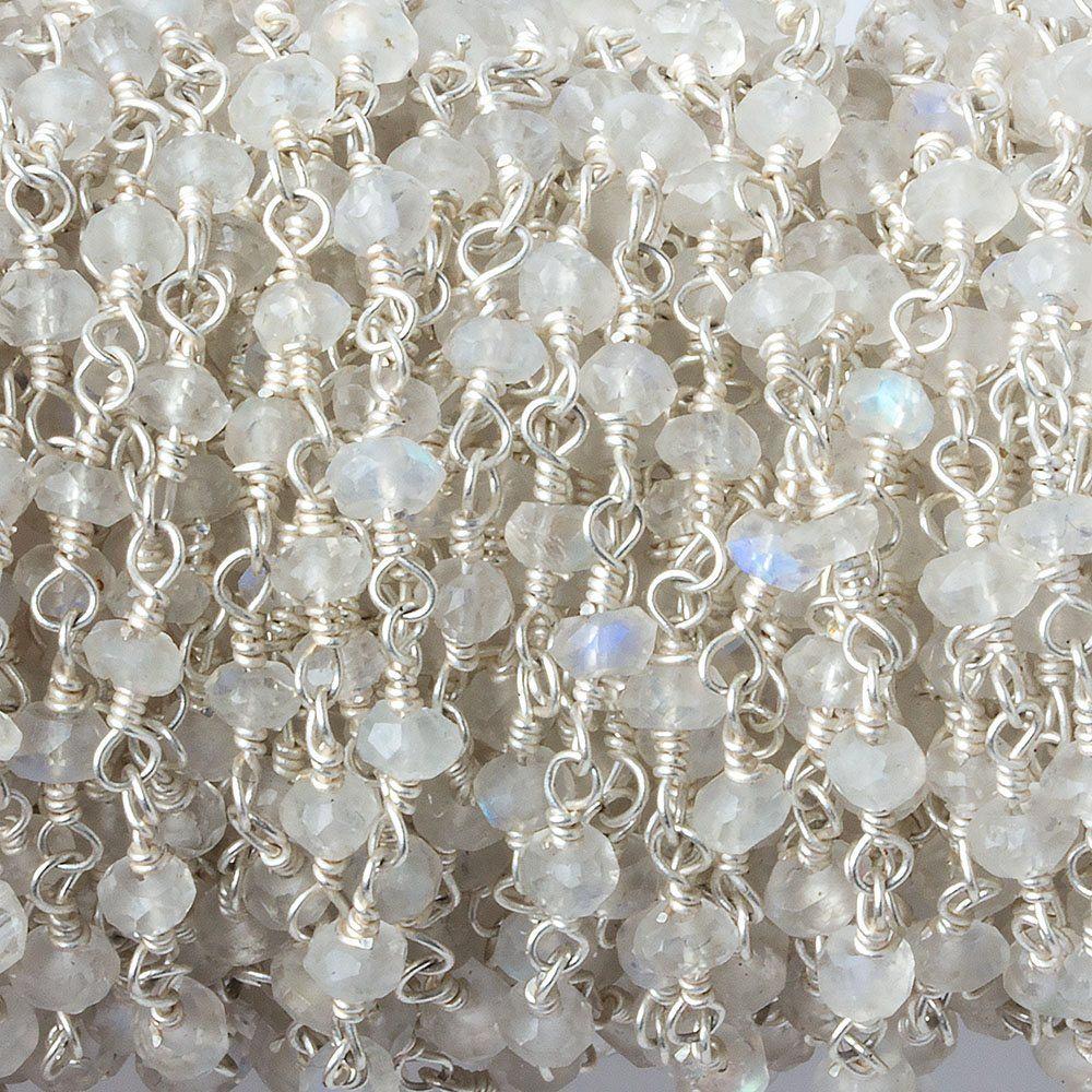 3-3.5mm Rainbow Moonstone Silver plated Wire Wrapped Chain 38 pcs (ONLINE ORDER ONLY)