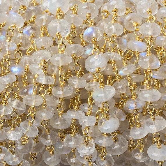 3-4mm Rainbow Moonstone plain rondelle Vermeil Chain by the foot 37 beads (ONLINE ORDER ONLY)