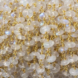 3-4mm Rainbow Moonstone plain rondelle Vermeil Chain by the foot 37 beads (ONLINE ORDER ONLY)