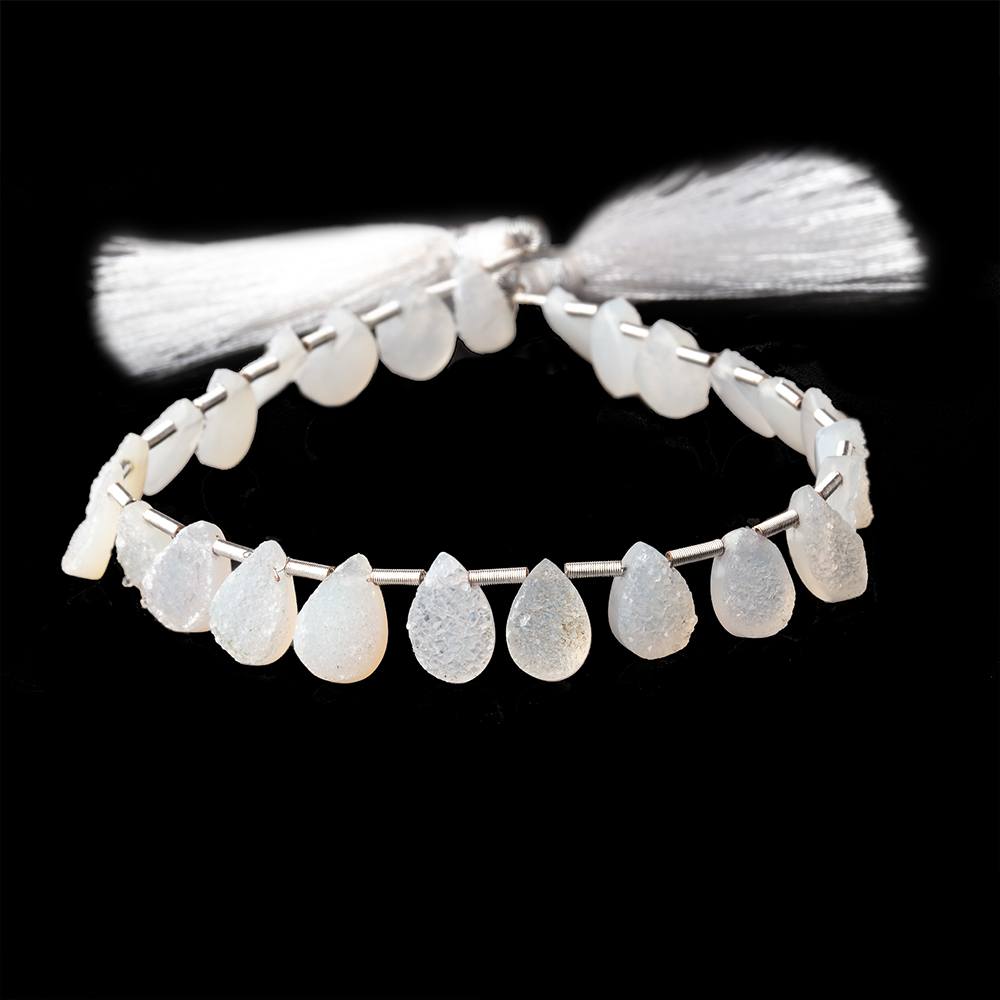 9x7mm White Drusy Agate Pear Beads 8 inch 25 pieces (ONLINE ORDER ONLY)