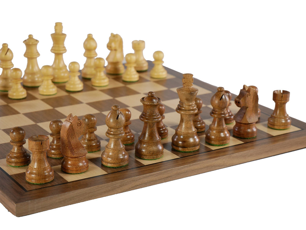 Chess Set - Sheesham/Boxwood German Knight on Walnut & Maple Veneer Board (ONLINE ORDER ONLY)