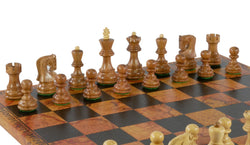 Chess Set - 3" Sheesham/Boxwood Opposite Tops on 15.5" Pressed Leather Map Board (ONLINE ORDER ONLY)