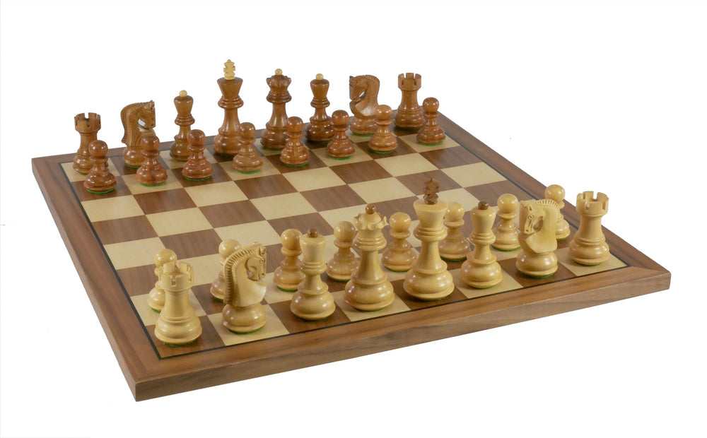 Chess Set - 3" Sheesham/Boxwood Opposite Tops on 14" Walnut/Maple Chess Board (ONLINE ORDER ONLY)