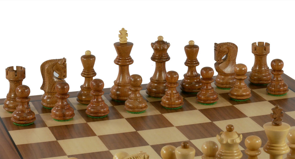 Chess Set - 3" Sheesham/Boxwood Opposite Tops on 14" Walnut/Maple Chess Board (ONLINE ORDER ONLY)