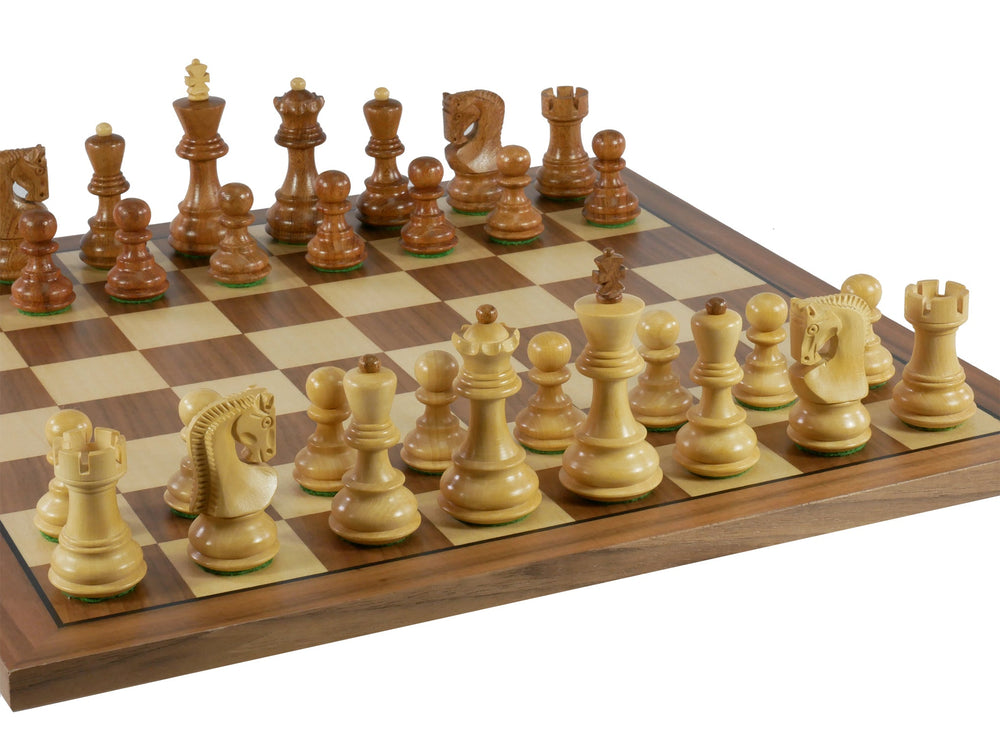 Chess Set - 3" Sheesham/Boxwood Opposite Tops on 14" Walnut/Maple Chess Board (ONLINE ORDER ONLY)
