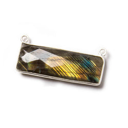 30x10mm Silver Bezeled Labradorite Rectangle East West Pendant 1 piece (ONLINE ORDER ONLY)