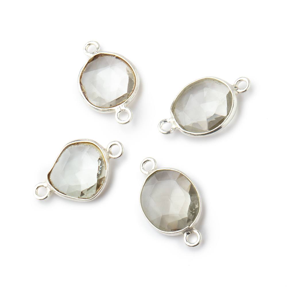 10x9mm Silver .925 Bezel Prasiolite Faceted Nugget Connector Set of 4 Pieces (ONLINE ORDER ONLY)