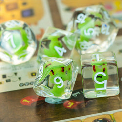 Frog Dice Clear Dice w/ Green Frogs 7-Dice Set Rpg (Online Only)