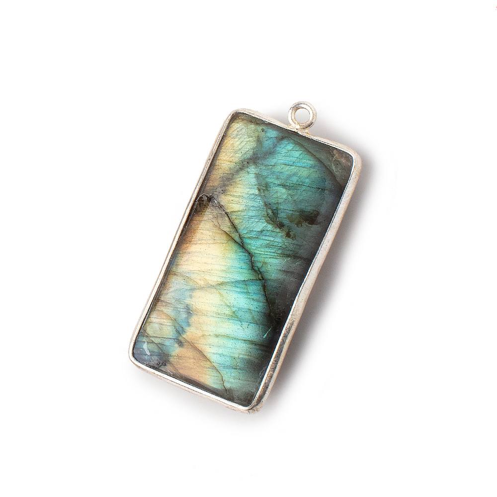31.5x16mm Silver Bezeled Labradorite Plain Rectangle Pendant 1 piece (ONLINE ORDER ONLY)
