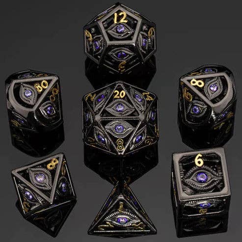 Dragon's Eye Hollow Metal Dice Set - Purple Gems (ONLINE ORDER ONLY)