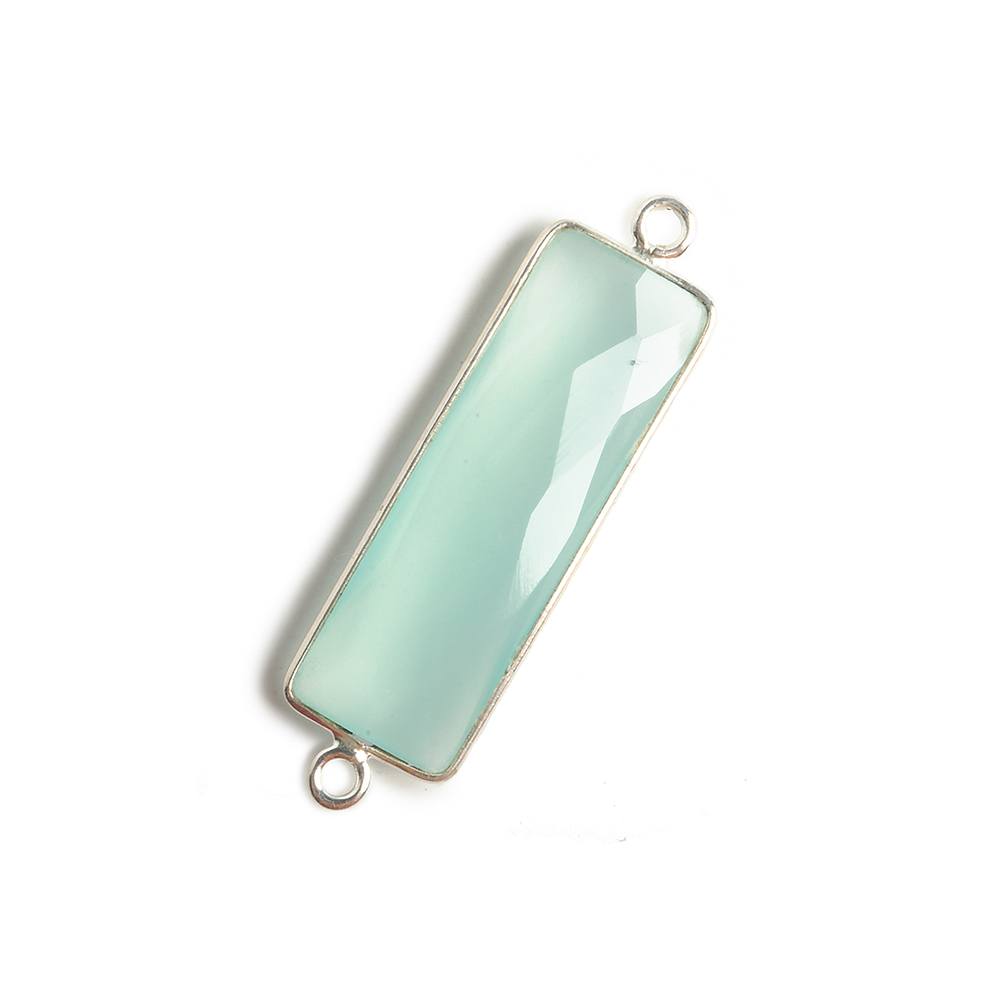 31x11mm Silver Bezel Light Seafoam Chalcedony Bar 2 ring Connector North South 1 pc (ONLINE ORDER ONLY)