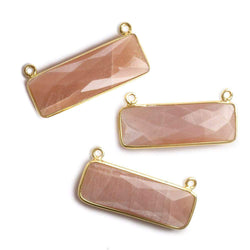 31x11mm Vermeil Bezel Peach Moonstone Bar 2 ring Connector East West 1 pc (ONLINE ORDER ONLY)