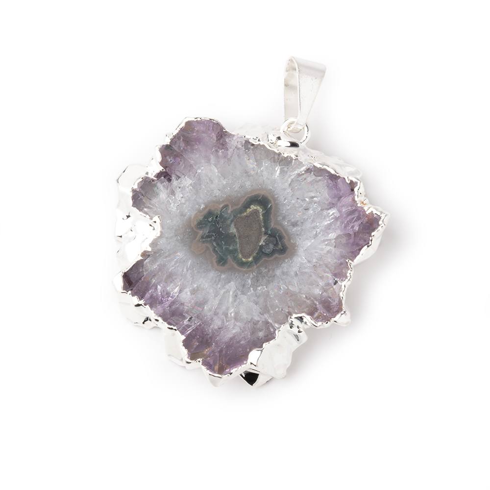 31x34mm Silver Leafed Amethyst Solar Quartz Slice Pendant 1 focal piece (ONLINE ORDER ONLY)