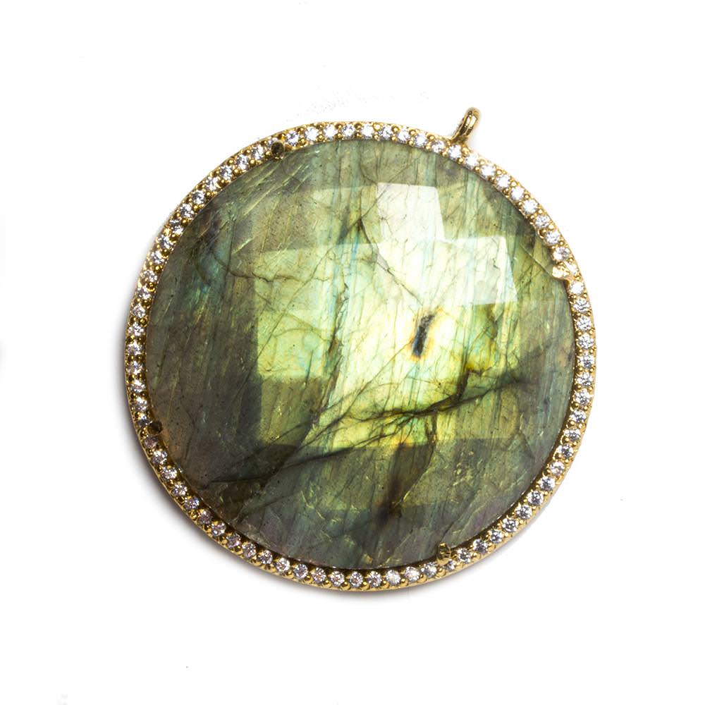 32mm Vermeil Bezeled White CZ & Labradorite Coin Pendant 1 pc