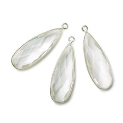 32x12mm Silver .925 Bezeled Crystal Quartz Pear Pendant 1 piece (ONLINE ORDER ONLY)