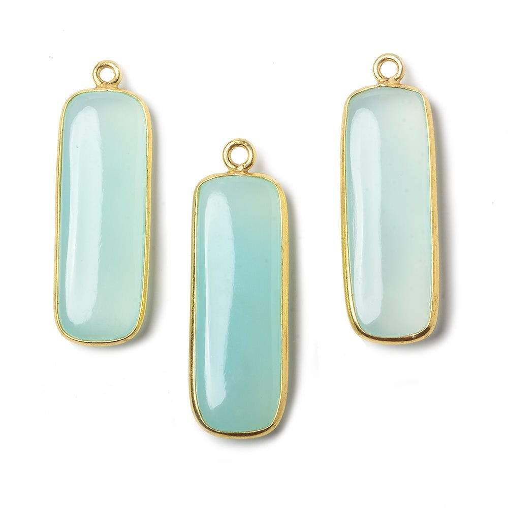 32x12mm Vermeil Bezel SeaBlue Chalcedony north south bar Pendant 1 focal bead (ONLINE ORDER ONLY)