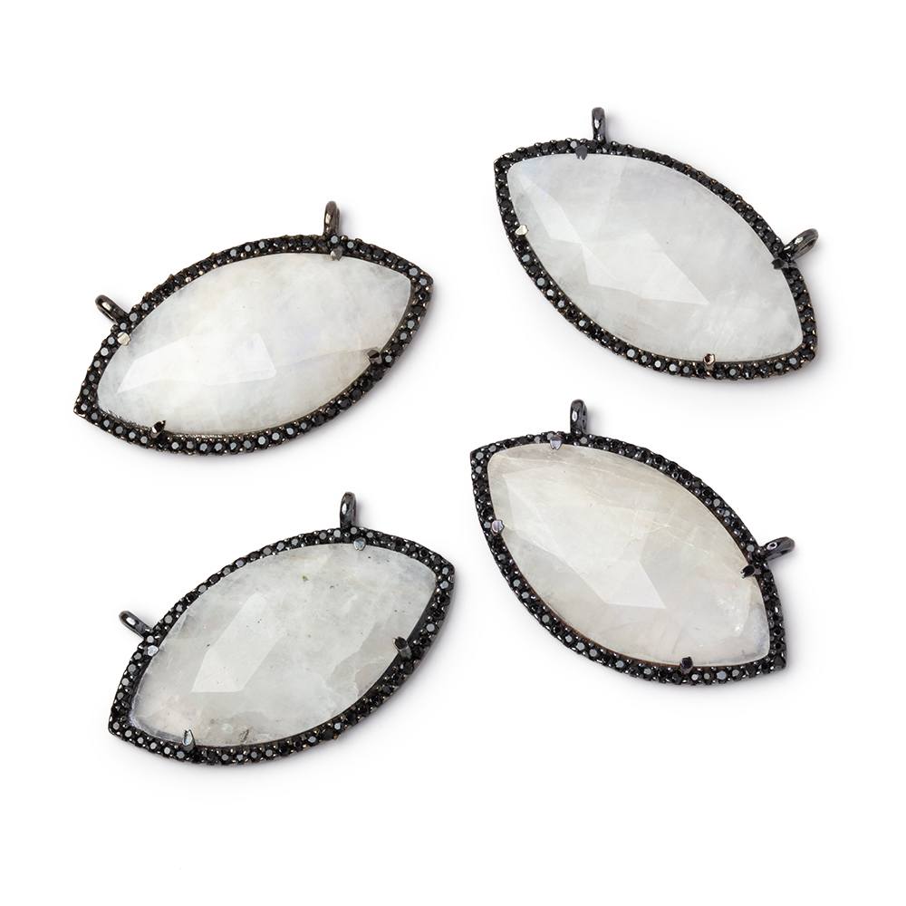 32x17mm Black Gold CZ Bezel Rainbow Moonstone Marquise Connector 1 Focal